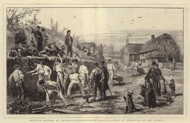 Amateur-Navigationsarbeiter in Oxford, Studenten bauen eine Straße nach Vorschlag von Mr. Ruskin